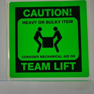 Fluro Green Caution 75mm x 73mm 76mm core 1 across Label 2,000per roll