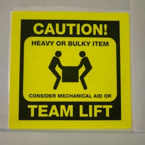 Fluro Yellow Caution 75mm x 73mm 76mm core 1 across Label 2,000per roll